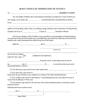 30 Day Notice of Termination of Tenancy