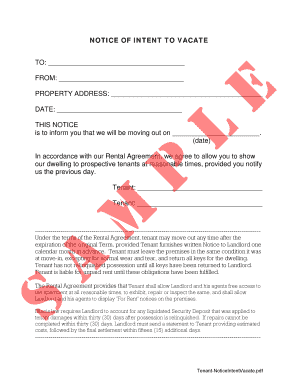 Notice of Intent to Vacate