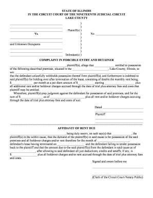 Complaint in Forcible Entry and Detainer