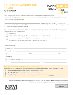Drug-Free Workplace Policy Verification Form