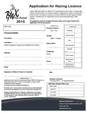 Application for Racing Licence