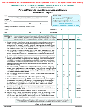 Personal Umbrella Liability Insurance Application