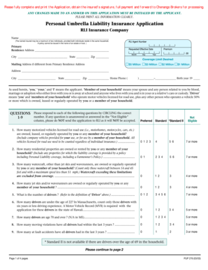 Personal Umbrella Liability Insurance Application
