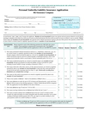 Personal Umbrella Liability Insurance Application