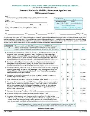 Personal Umbrella Liability Insurance Application