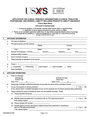 Clinical Research Organization Liability Insurance Application