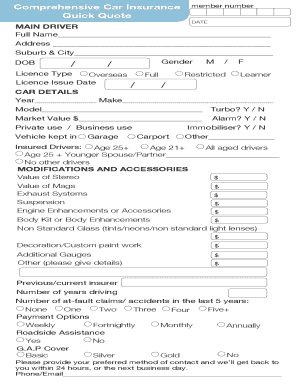 Comprehensive Car Insurance Quote Form