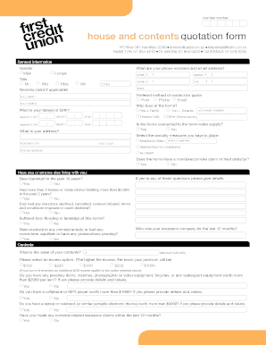House and Contents Quotation Form