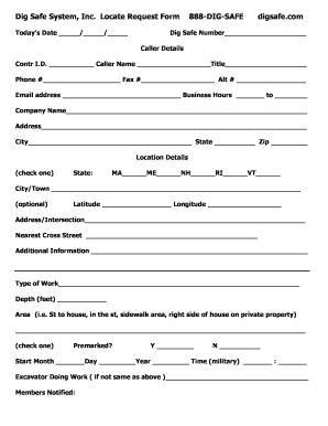 Dig Safe Locate Request Form