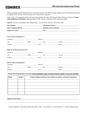 Comrex Equipment Return Authorization Form