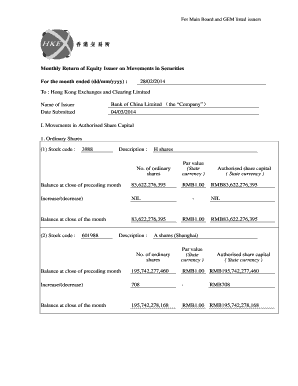 Monthly Return of Equity Issuer on Movements in Securities