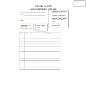 Cattaraugus County Fair Domestic Entry Form