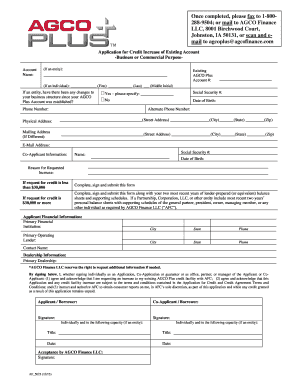 Application for Credit Increase of Existing Account