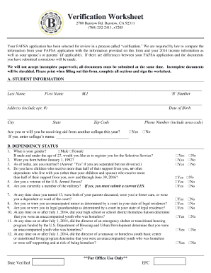 FAFSA Verification Worksheet