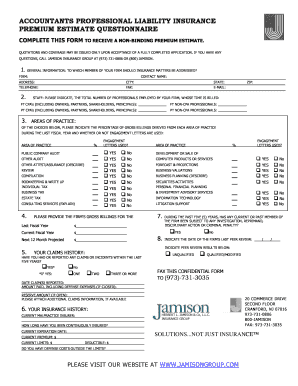 Accountants Professional Liability Insurance Premium Estimate Questionnaire
