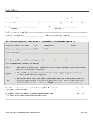 Dallas County Schools Internal Application for Employment