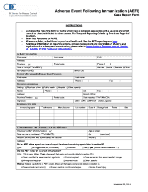 Adverse Event Following Immunization (AEFI) Case Report Form