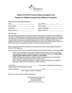 Mission WorkWell Influenza Vaccine Medical Exemption Form