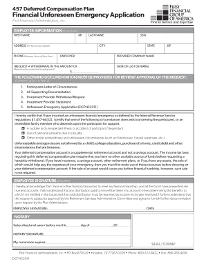 457 Deferred Compensation Plan Financial Unforeseen Emergency Application