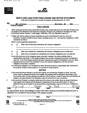Maryland Lead Paint Disclosure and Notice Statement