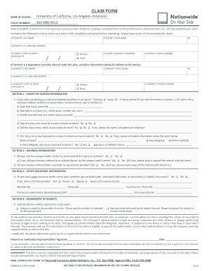University of California Student Health Insurance Claim Form