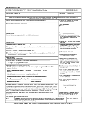 US Bankruptcy Proof of Claim Form