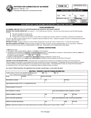 Petition for Correction of an Error Form 133