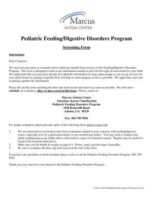 Pediatric Feeding Disorders Screening Form