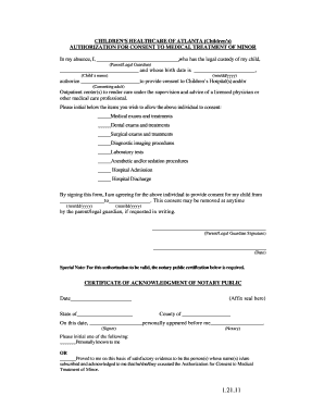Authorization for Medical Treatment of Minor