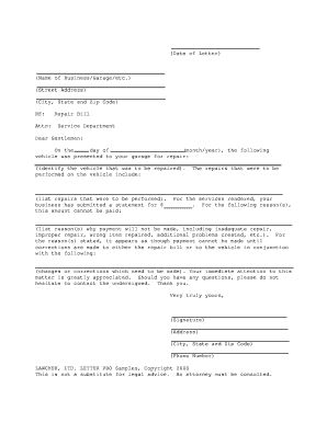 Repair Bill Dispute Letter