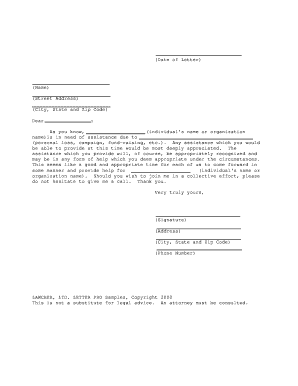 Request for Assistance Letter