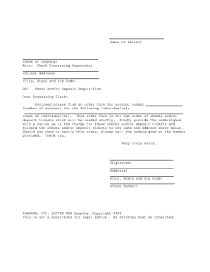Check and Deposit Requisition Letter