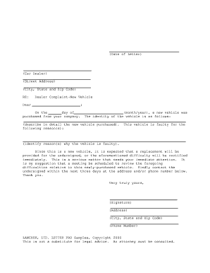 Dealer Complaint Letter for New Vehicle
