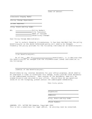 Life Insurance Beneficiary Change Letter