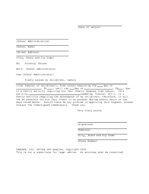Parental Excuse Letter