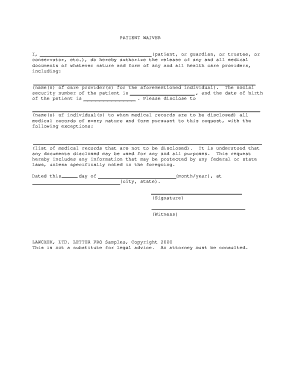 Patient Medical Records Release Waiver