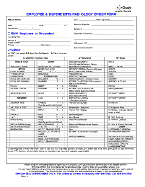 Employee & Dependents Radiology Order Form