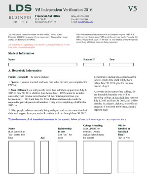 2016 Financial Aid Verification Form