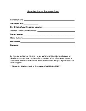 iSupplier Setup Request Form