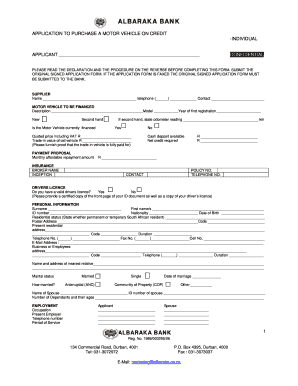 Albaraka Bank Motor Vehicle Credit Application