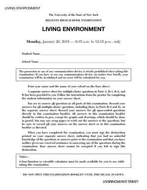 Regents High School Examination Living Environment