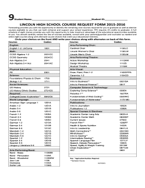 Lincoln High School Course Request Form