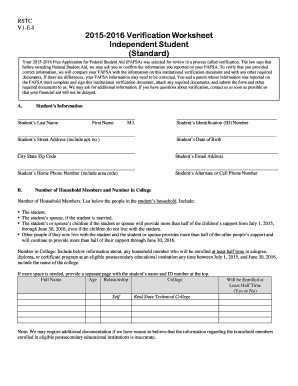 2015-2016 Independent Student Verification Worksheet