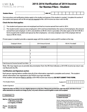 2014 Income Verification for Nontax Filers - Student