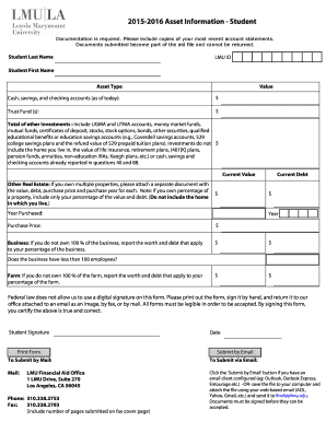 2015-2016 Asset Information - Student - LMU Financial Aid