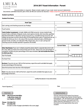 LMU Financial Aid Asset Information Form