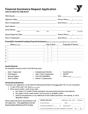 YMCA Financial Assistance Request Application