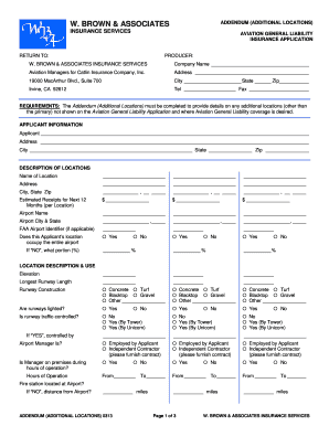 Aviation General Liability Insurance Application Addendum