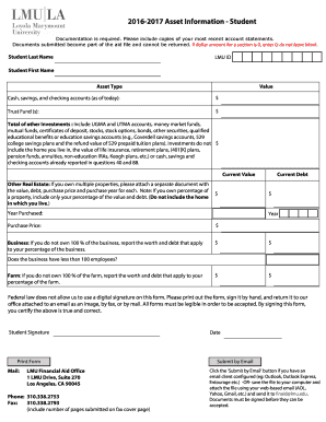 Student Asset Information Form