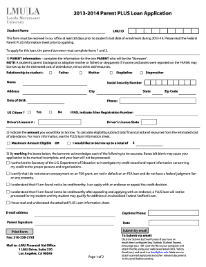 2013-2014 Parent PLUS Loan Application
